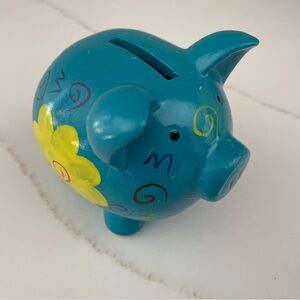 Teal with Flowers Piggy Bank